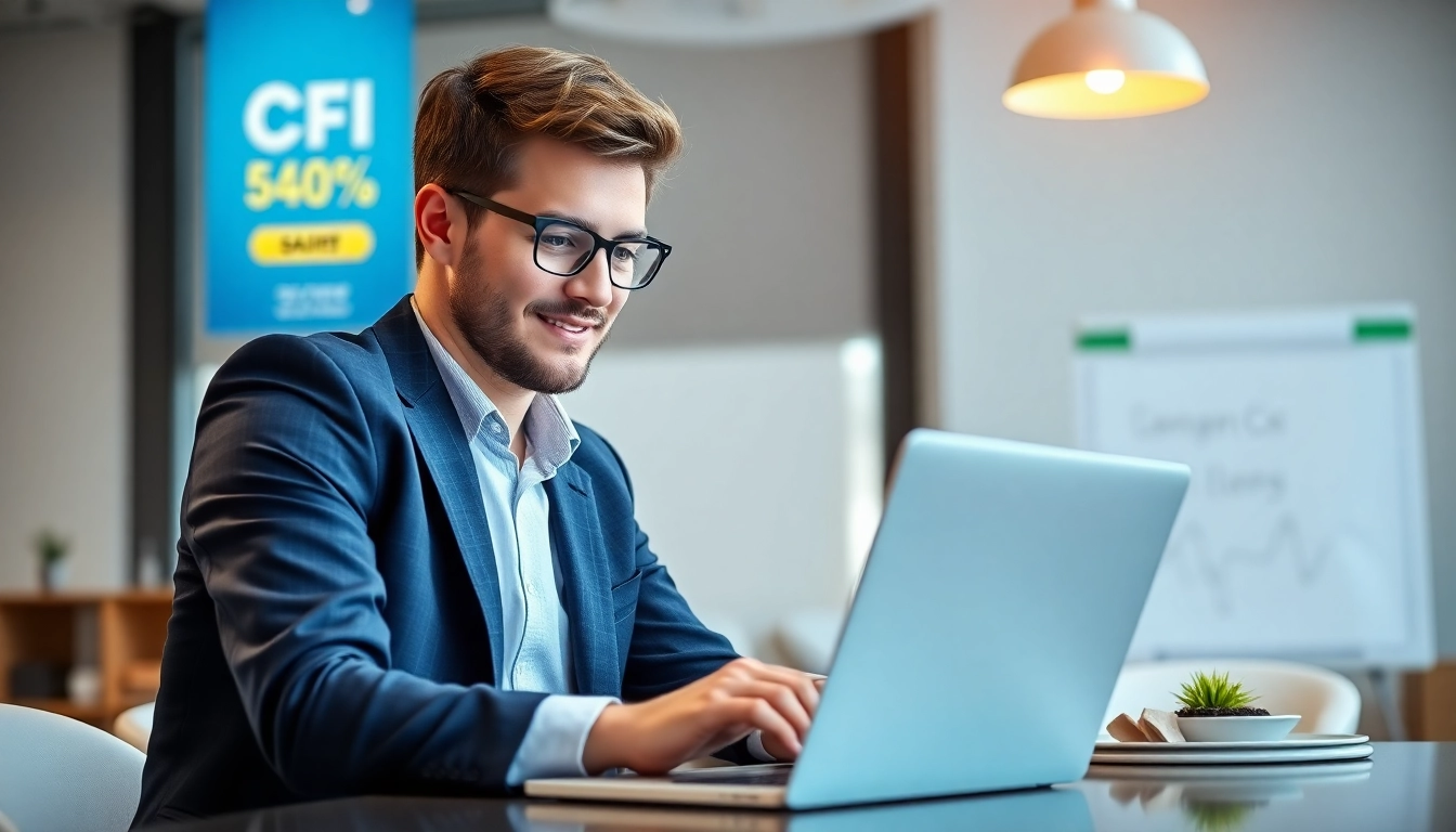 Maximize savings with a prominent cfi promo; a confident learner applies coupon codes on their laptop.