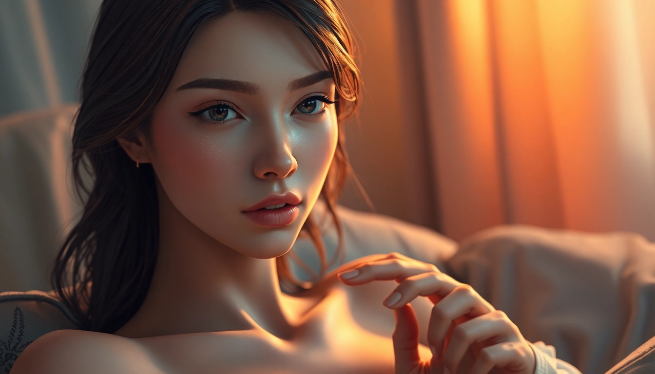 Realistic AI character in an intimate, warmly lit setting with detailed textures and emotional expression.