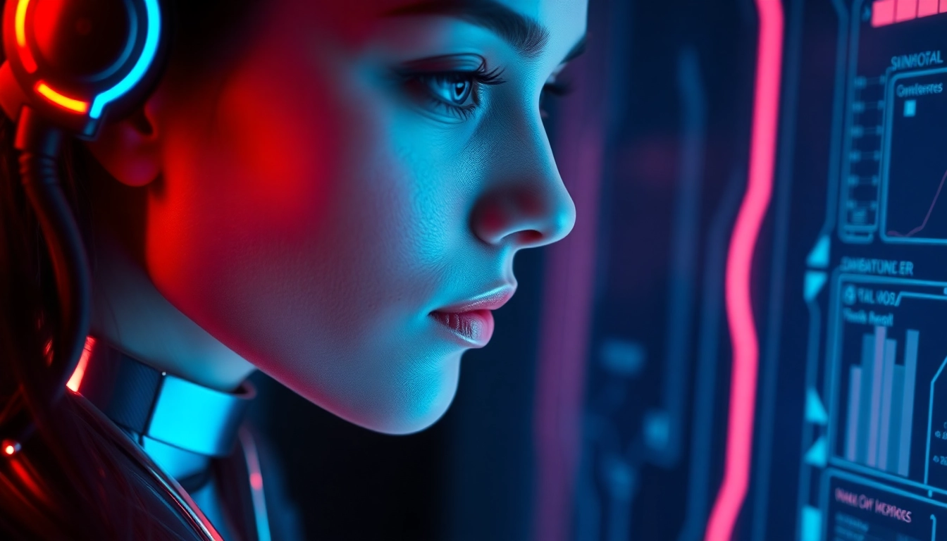 AI girlfriend engaging in a realistic, unfiltered chat, showing a lifelike digital avatar with expressive features, embodying emotional and NSFW elements for 2025.