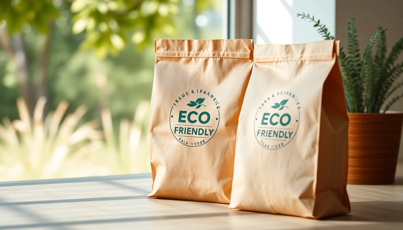 Eco-friendly torba papierowa with branding on a wooden table, highlighting sustainable