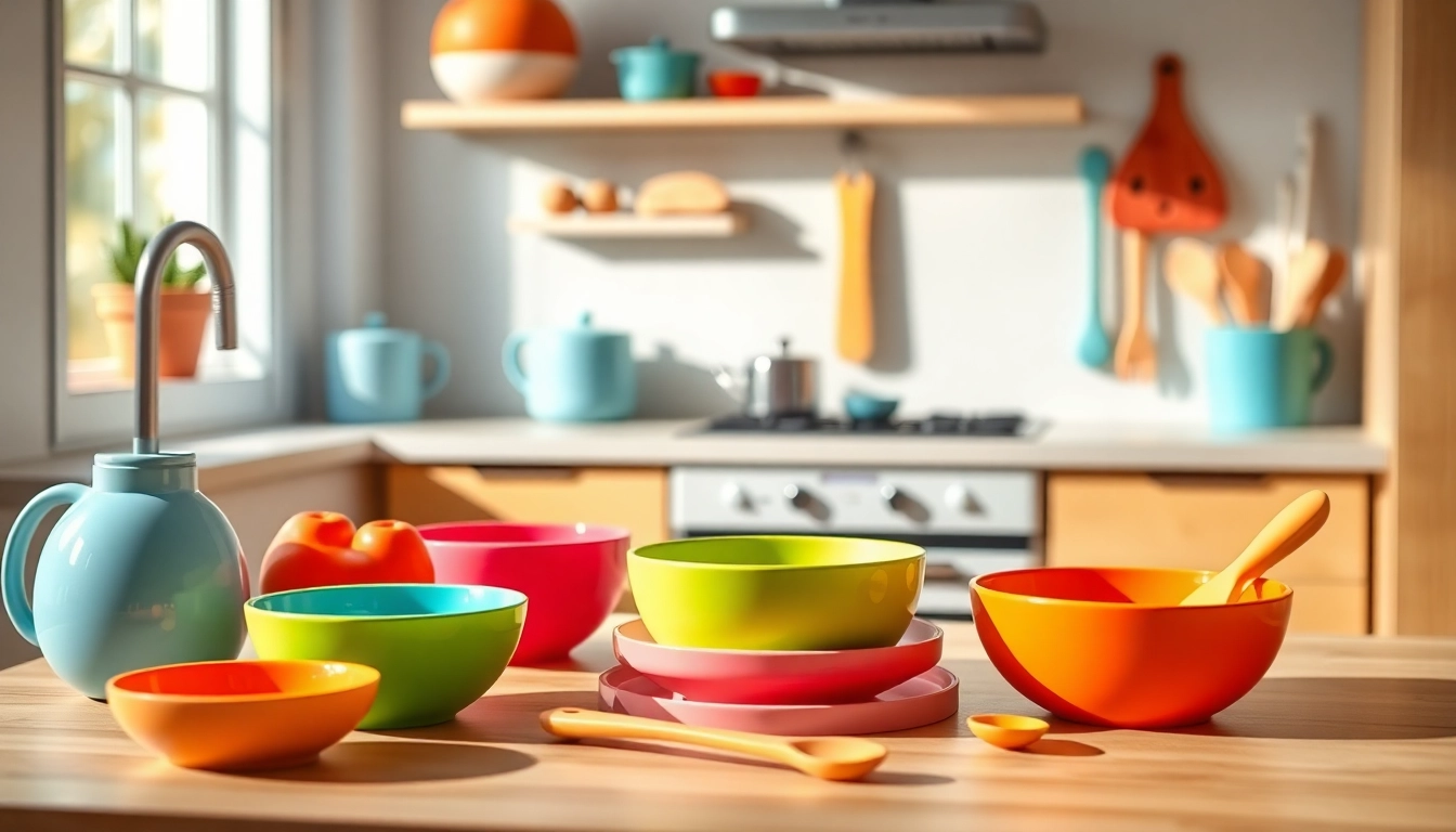 Children using a baby feeding set for weaning in a bright kitchen for safe and easy feeding