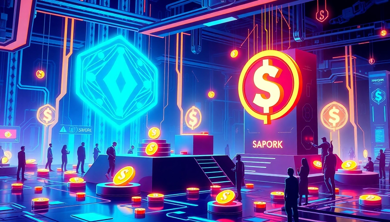Engage with APORK Staking through a vibrant blockchain community illustration showcasing crypto