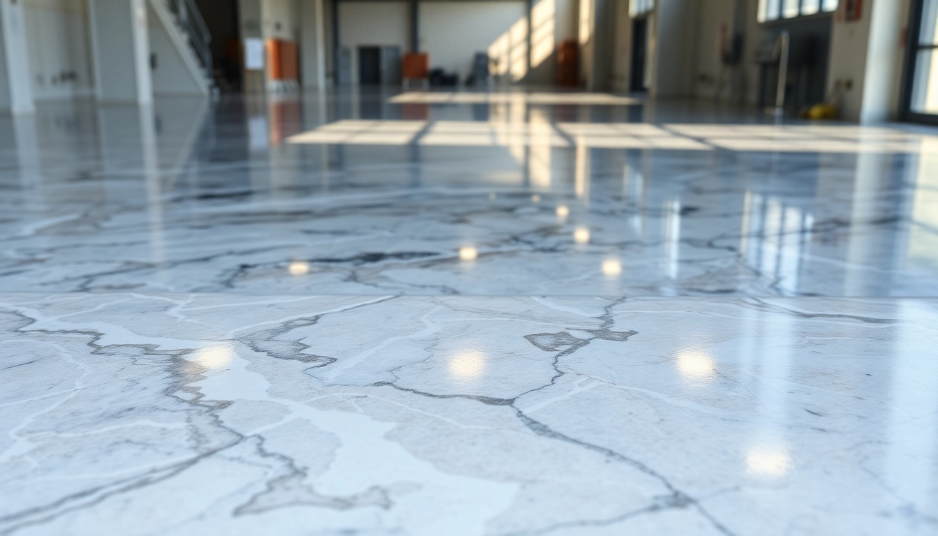 Professional epoxy resin floor with a high-gloss marble look showcasing durability and style