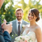 Professional eskuvo fotos capturing natural wedding moments with a couple during outdoor ceremony