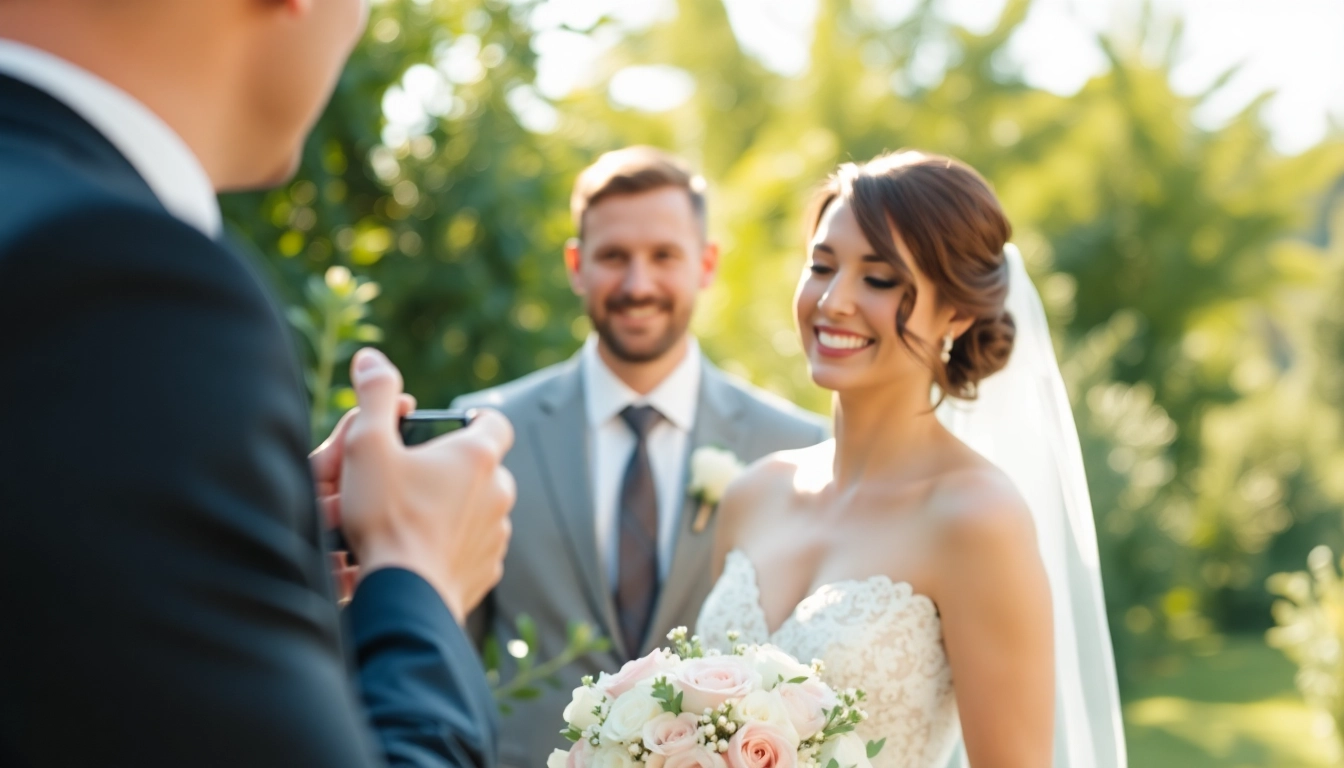 Professional eskuvo fotos capturing natural wedding moments with a couple during outdoor ceremony
