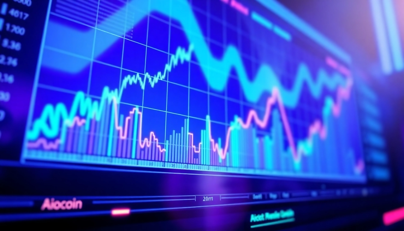 High-tech aicoin market analysis dashboard showcasing digital charts and real-time data for